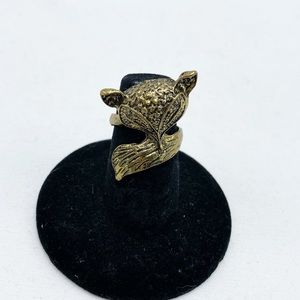 Vintage Bronze Fox Ring Tail Wrap Around Statement Ring 5.5